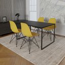 Ver imagem 1 de Mesa Industrial Base Ferro Preto 137x90 Tampo Preto 4 Cadeiras Eiffel Ferro Preto Assento Amarelo