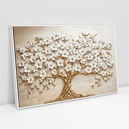 Quadro Decorativo Árvore da Vida Flores Brancas Sala Quarto Casa Escritório - 2