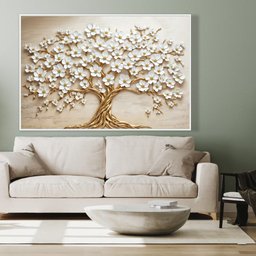 Quadro Decorativo Árvore da Vida Flores Brancas Sala Quarto Casa Escritório - 1