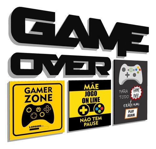 Placas Decorativas Gamer Geek e Escrita Game Over - 1
