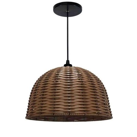 Lustre Luminária Pendente Utron Junco Taça Rústico 35cm - Palha - 110v/220v (bivolt)