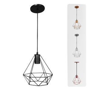 Luminária Pendente Diamante Lustre Aramado Retrô Elegance:Preto/M