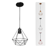 Luminária Pendente Diamante Lustre Aramado Retrô Elegance:Preto/M - 1