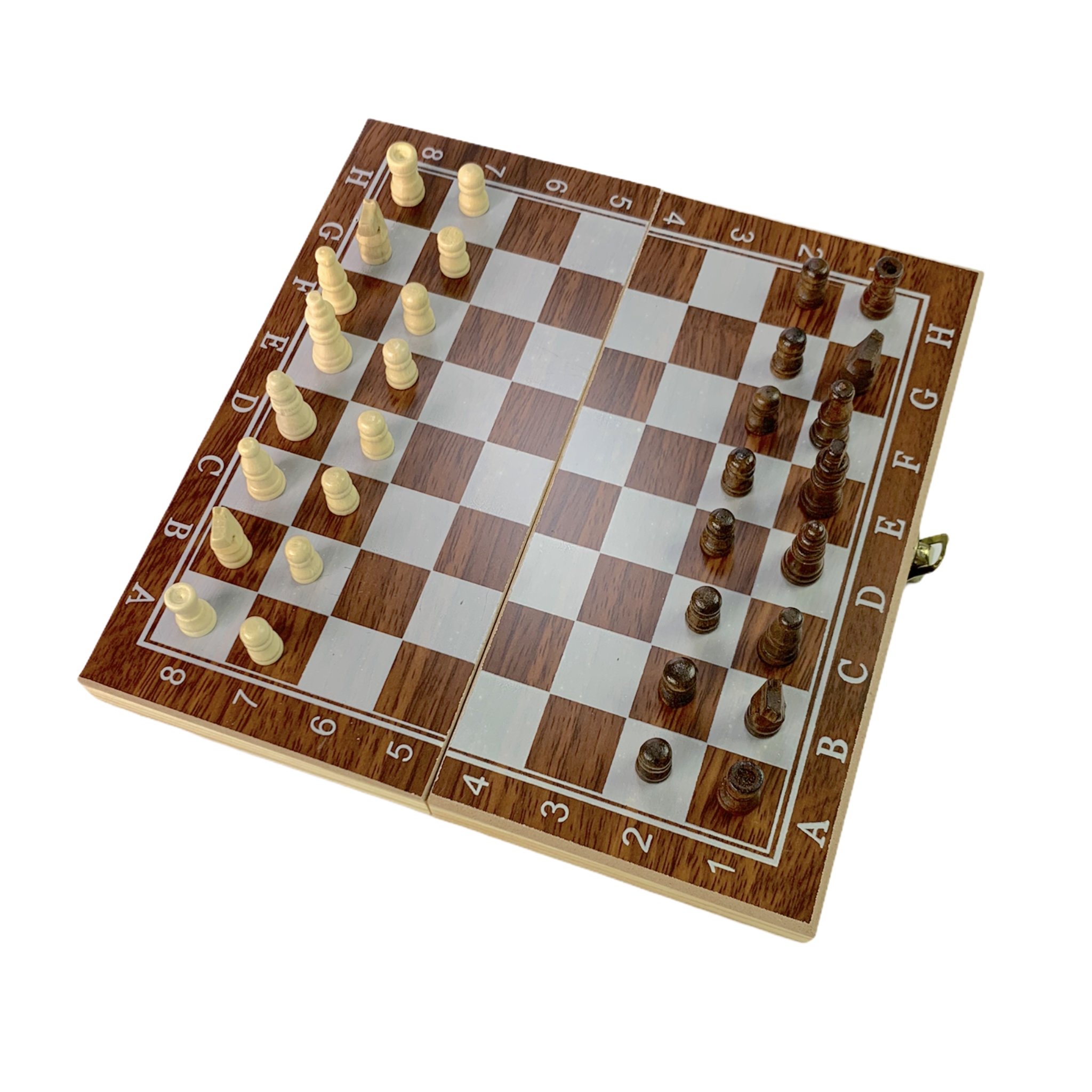 Jogo De Xadrez Gamão Dama 3 Em 1 Tabuleiro Madeira Dobrável 24x24cm Viagem  Escola