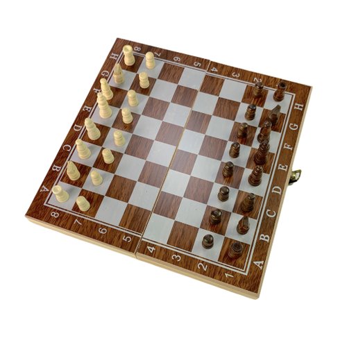 Jogo 3 Em 1 Tabuleiro Xadrez Dama Gamão Madeira Dobrável 34x34cm Viagem  Escola