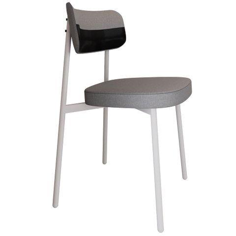 Cadeira Estofada para Sala de Jantar Astrid Branco C01 Linho Cinza Courino Preto - Lyam Decor