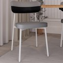 Ver imagem 2 de Cadeira Estofada para Sala de Jantar Astrid Branco C01 Linho Cinza Courino Preto - Lyam Decor