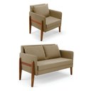 Ver imagem 1 de Kit 1 Sofá Namoradeira e 1 Poltrona Lana Suede Marrom Rato Base de Madeira - D’Rossi