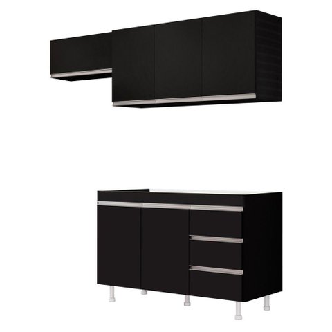 Cozinha Planejada Lux 3 Peças 100%mdf Balcão Gabinete sem Tampo 119cm 3 Gavetas Preto - Desk