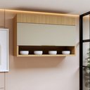 Ver imagem 1 de Armário Aéreo 1 Porta Basculante e Nicho 120cm 100% MDF Realeza Premium Bege/Carvalho/Greige
