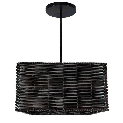 Lustre Luminária Pendente Utron Junco Quadrado Rústico 35cm - Tabaco