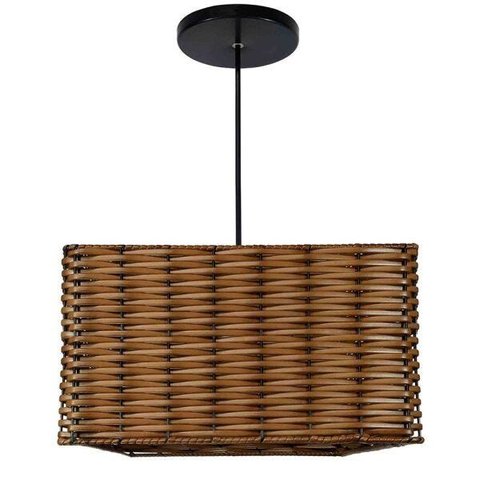 Lustre Luminária Pendente Utron Junco Quadrado Rústico 35cm - Palha