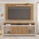 Ver imagem 1 de Conjunto Painel e Rack Bancada Toquio 180cm Mdp Portas de Correr Ripado Buriti/offwhite G11-gran Bel