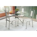 Ver imagem 1 de Conjunto: Mesa Sala Jantar Loire C/ Tampo de Vidro 120x80cm e 4 Cadeiras Florença Niquel - Branco