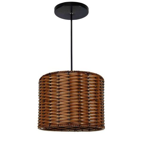 Lustre Luminária Pendente Utron Junco Tubo Rústico 25cm - Palha