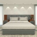 Ver imagem 1 de Cama King 2,01m Cabeceira 3,50m e 2 Mesas sob Medida em Mdf Cor:nogueira Cadiz com Cinza Sagrado
