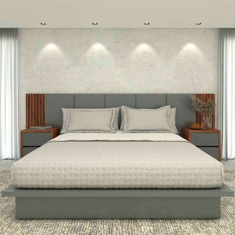 Cama King 2,01m Cabeceira 3,50m e 2 Mesas sob Medida em Mdf Cor:nogueira Cadiz com Cinza Sagrado