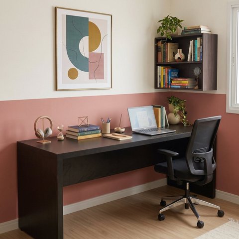 Mesa Escrivaninha Home Office 2 Lugares com Acabamento Traseiro 180x74,5x60cm Preto