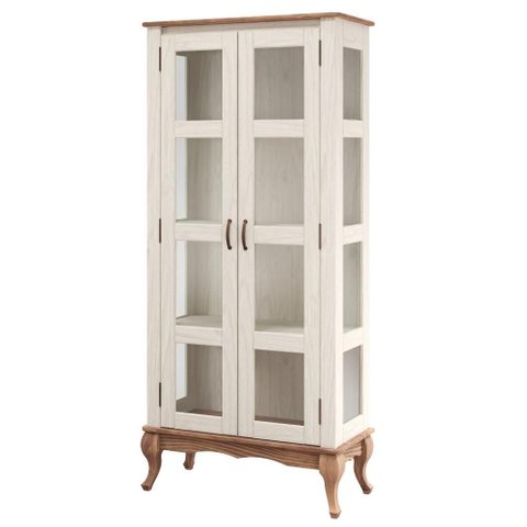 Cristaleira de Madeira Maciça com 2 Portas Branco Envelhecido