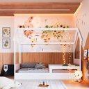 Ver imagem 2 de Cama Infantil Montessoriana Solteiro Branco com Rosa Completa Móveis