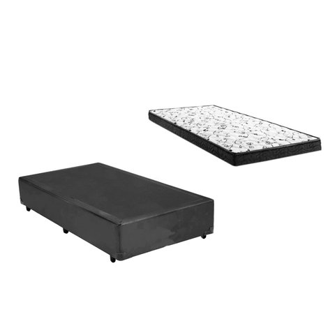 Cama Box Solteiro Colchão Mola Bonnel Belos Sonhos + Box Sintético 60x88x188 Cinza