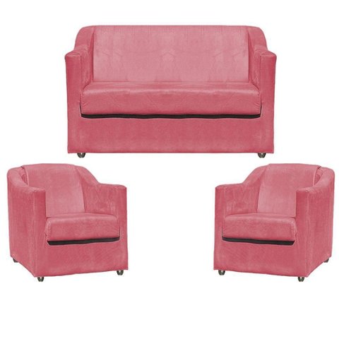 Kit Namoradeira Decorativa + 2 Poltronas para Sala Manicure Recepção Consultório Mila Suede