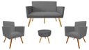 Ver imagem 1 de Kit Namoradeira + 2 Poltronas Decorativa Nina + Puff Redondo Suede Cinza Pés Madeira Mz Decor