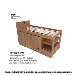 Cama Multifuncional com Armário e Escrivaninha - Amêndoa - 2