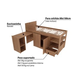 Cama Multifuncional com Armário e Escrivaninha - Amêndoa - 7