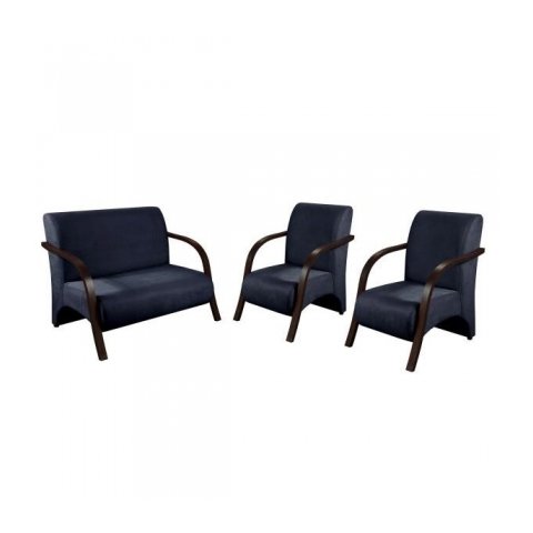 Conjunto Vênus 2 Poltronas de 1 Lugar e 1 de 2 Lugares Braço Madeira DSalla Suede Azul Bic