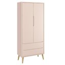 Ver imagem 2 de Jogo de Quarto Infantil Theo Guarda Roupa 2 Portas e Cômoda Rosa Fosco com Pés Madeira Natural - Rel