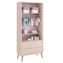 Ver imagem 3 de Jogo de Quarto Infantil Theo Guarda Roupa 2 Portas e Cômoda Rosa Fosco com Pés Madeira Natural - Rel