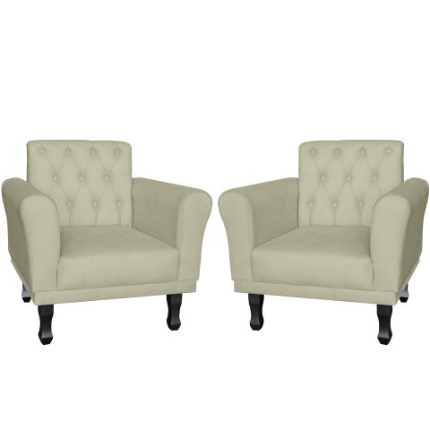 Kit 2 Poltronas Decorativa Classic Suede Bege Pés Madeira Mz Decor