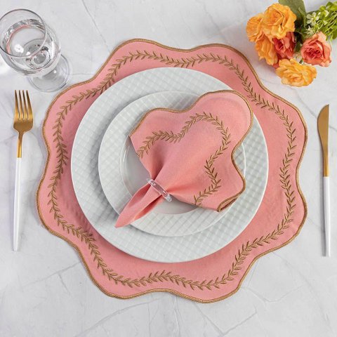 Jogo de Guardanapos Sousplat Americano 12 Peças Bordado Decorativo - Paris Detalhe Dourado Cor Ros