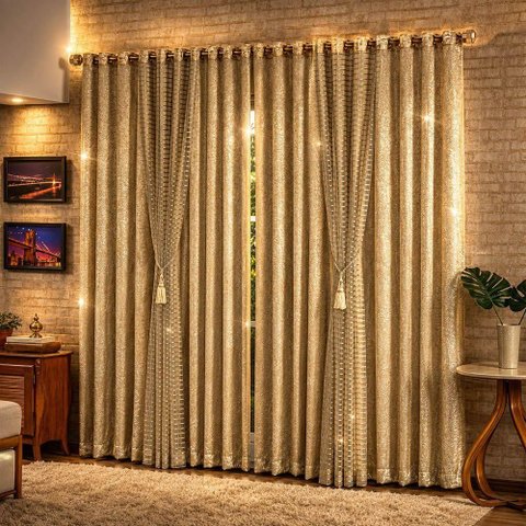 Cortina Rekynte Linha Nobre 2,00m x 1,70m Poliéster para Decoração Bronze