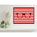 Ver imagem 1 de Quadro Óculos - Fundo Listras Vermelhas 33x24cm - com vidro:Madeira preta