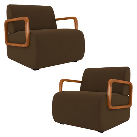 Poltrona Decorativa Orgânica para Sala Kit 2 Belarus K04 Veludo Marrom - Mpozenato