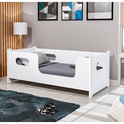 Cama Montessoriana Solteiro Encanto com Grade de Proteção Criança Moderna com Colchão Cor Branco - 2