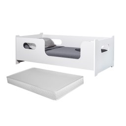 Cama Montessoriana Solteiro Encanto com Grade de Proteção Criança Moderna com Colchão Cor Branco - 1