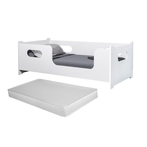 Cama Montessoriana Solteiro Encanto com Grade de Proteção Criança Moderna com Colchão Cor Branco