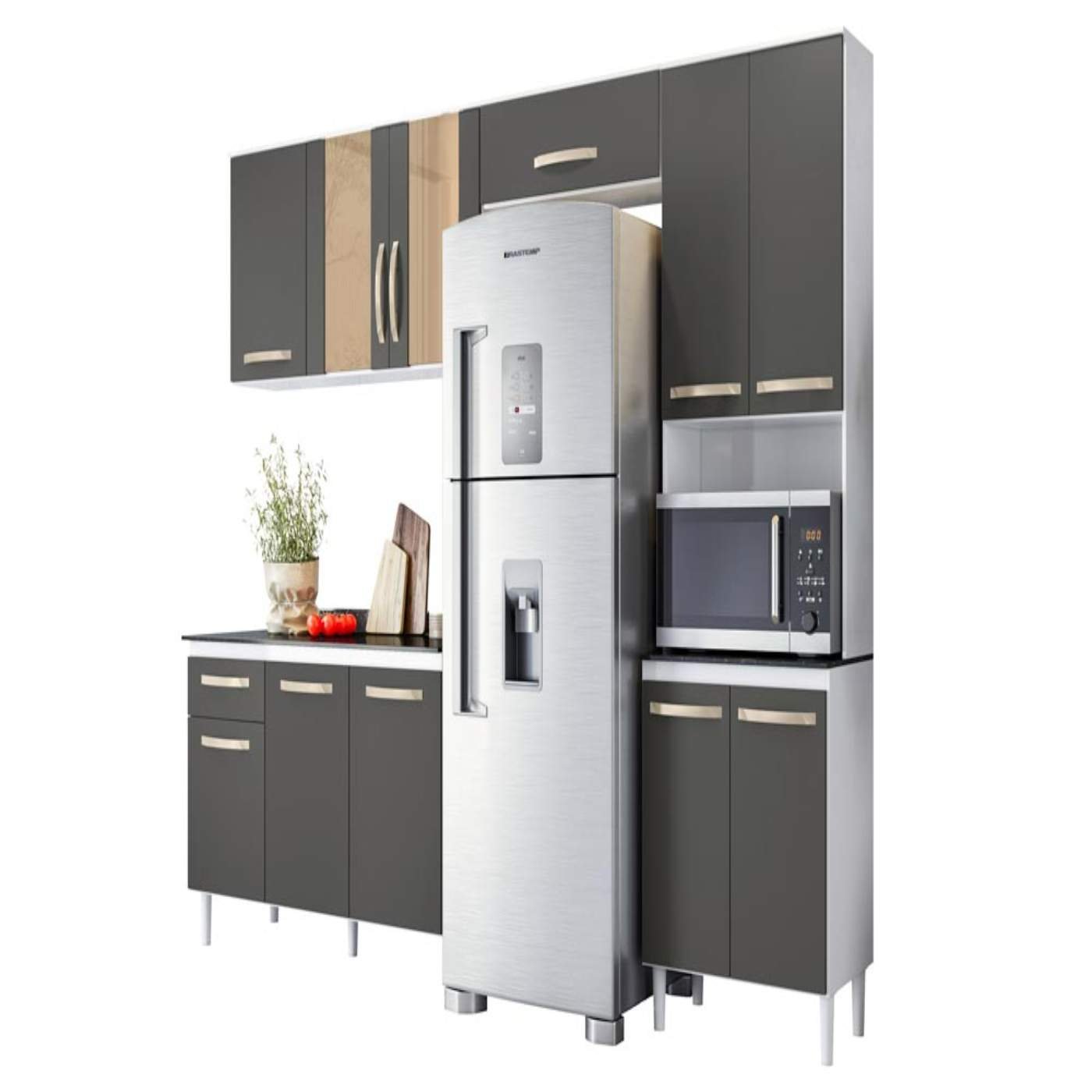 Cozinha Compacta Fit Tridimendisional Nicioli - Chumbo | MadeiraMadeira