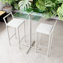 Ver imagem 1 de Conjunto Mesa Alta Bar Bistrô Quadrada Vidro 2 Banquetas Confort Estofado White Don Castro