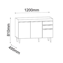 Balcão Cozinha Freijó com Grafite 120cm C/ Tampo - Belliv Decor - 4