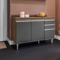 Balcão Cozinha Freijó com Grafite 120cm C/ Tampo - Belliv Decor - 3