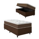Ver imagem 1 de Cama Box Baú Solteiro Colchão Molas Ensacadas Pillow Top Martino 88x188x66cm Marrom/Branco