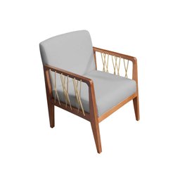 Kit 02 Poltronas Barcelona Linho Cinza Com Corda Náutica Champagne Base Fixa de Madeira - D'Rossi - 2