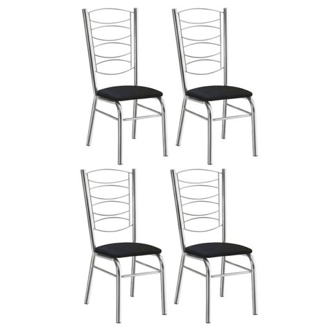 Conjunto 4 Cadeiras Cromadas com Reforço Tubo Grosso Suporte 150 Kgs Cozinha,restaurante,sala de Jan