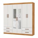Ver imagem 2 de Guarda-roupa Casal Genova 6 Portas 4 Gavetas com Espelho Cinamomo/off White - Carioca Móveis