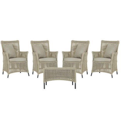4 Poltronas e 1 Mesa Igapó Alumínio Preta Corda Náutica E7 Rami