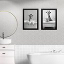 Ver imagem 1 de Kit 2 Quadros Decorar Banheiro - Girafas 45x34cm - com Vidro:moldura Branca